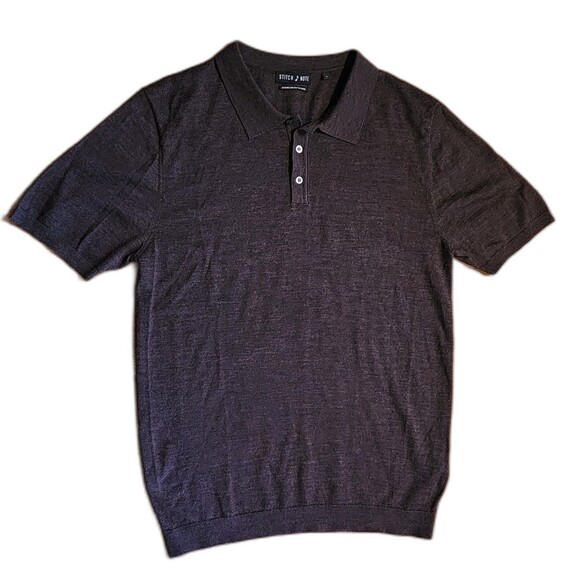 Stitch Note L Merino Wool Polo Sweater Brown Quiet Luxury Grandpa Core Short - Picture 1 of 9